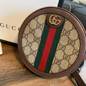 Gucci Supreme Monogram Web Mini Ophidia Round Backpack Brown